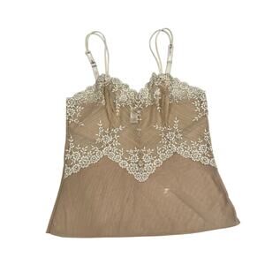 Wacoal Lace Camisole Top Nude Beige Ivory Floral Women's Large Vintage Coquette